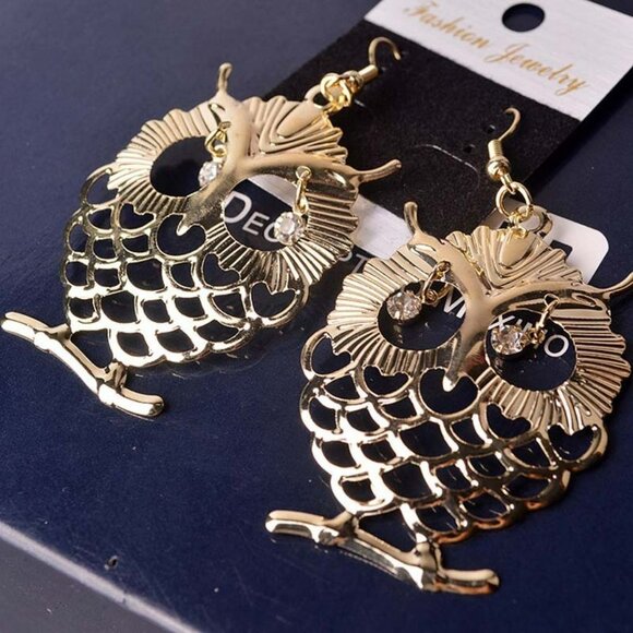 Simple Owl Dangle Earrings - Picture 2 of 3